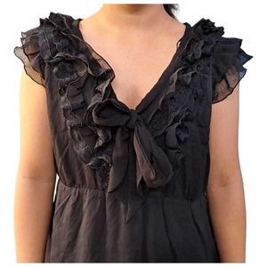 Chic Black Ruffled V-Neck Top