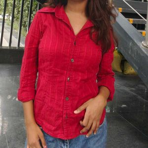Vibrant Red Button-Up Shirt