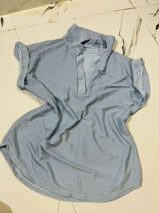 Sparkly Light Blue Collared Top