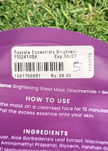 Foxtale Brightening Sheet Mask &amp; Moisturizer
