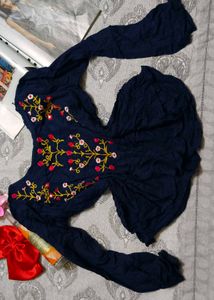 Embroidered Navy Blue Kurta