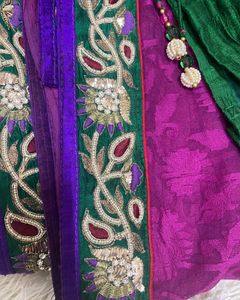 Vibrant Pink Saree with Emerald Green Blouse