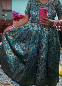 Blue Ethnic Gown with Gold Print