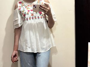Embroidered Cold Shoulder Blouse