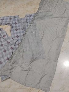 Elegant Grey Printed Kurta Set with Dupatta