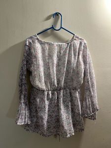 Charming Floral Pleated Blouse