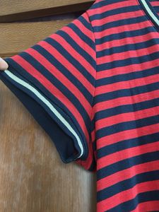 TH Red and Black Striped V-Neck Dress
