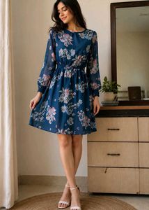 Women's Floral Printed Knee-Length Dress