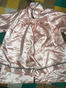 Pink Satin Shorts Set