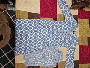 Blue Paisely Print Kurta Pant Set(S) (no duppata