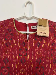 Maroon Printed Kurta with Bell Sleeves