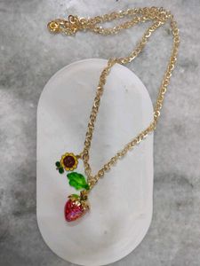 Cute Strawberry &amp; Flower Pendant Necklace