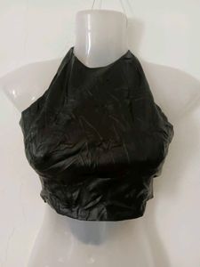 Sleek Black Halter Neck Crop Top