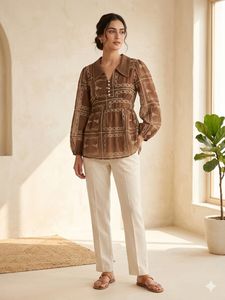 Boho Print Button-Up Tunic Top