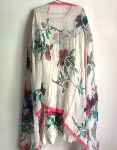 Cream Floral Print with rhinestone Kurta