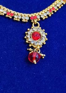 Exquisite Indian Necklace Set with Red Stone