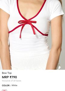 Cute White &amp; Red Bow Detail Top