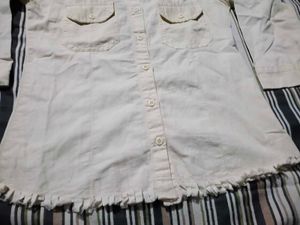 Cream Button-Up Shirt with Ruffle Hem