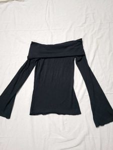 Black Off-the-Shoulder Bell Sleeve Top