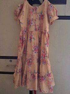 Yellow floral print girls dress