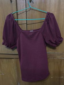 Burgundy Puff Sleeve Top