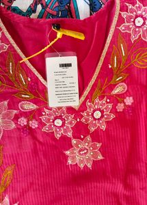 Vibrant Pink Floral Embroidered Kurta Set