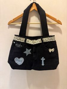 Unique Black Denim Tote Bag