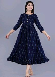 Elegant Navy Printed Anarkali Dress