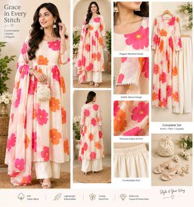 Floral Print Anarkali Kurta with Pants &amp; Dupatta