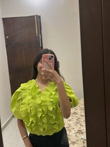 Lime Green Textured Puff Sleeve Top
