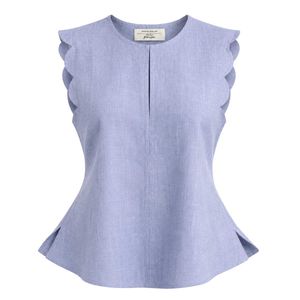 Light Blue Scalloped Sleeve LinenTop🍇