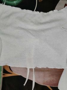 White Off-Shoulder Ribbed Crop Top