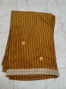 Mustard Striped Saree with Embellishments