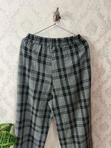 Gray Plaid Wide Leg Pants