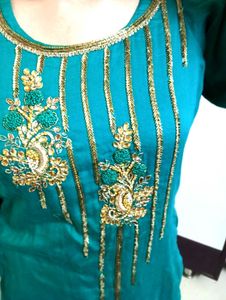 Beautiful Teal Embroidered Kurta Set