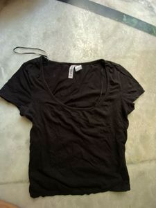 h&m Black V-Neck Basic Tee