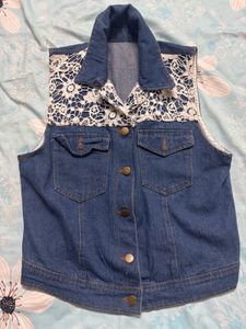 Denim Vest with Lace Trim new