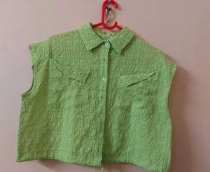 Lime Green Textured Button-Up Top