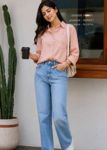 Classic Pink Button-Up Shirt For Women