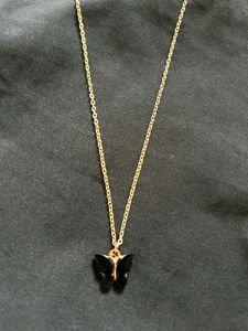 Elegant Gold Tone Black Butterfly Pendant Chain |