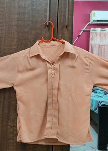 Peach Collared Button-Up Top