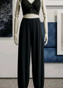 Premium Solid Black Super-Stretch Wide-Leg Trouser
