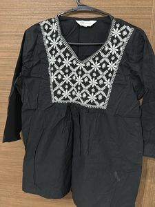 Black Kurta with White Embroidery