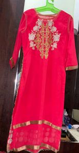 fancy peach long kurti with pearl Work