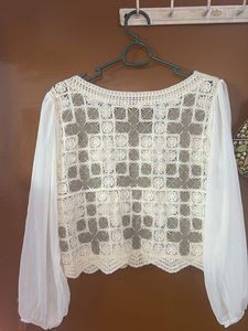 Crochet Sheer Sleeve Crop Top