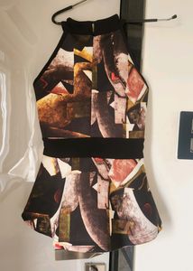 Black Halter Neck Peplum Top