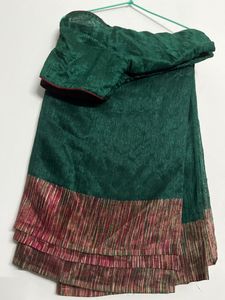 Elegant Green Saree with Red Border