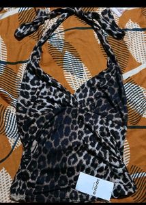 price drop🔥Leopard Print Halter Neck Top