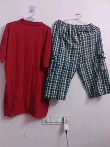 Men's Red Polo Shirt &amp; Plaid Shorts Set