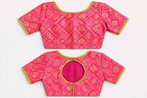 Vibrant Pink &amp; Gold Brocade Blouse ( boat neck des